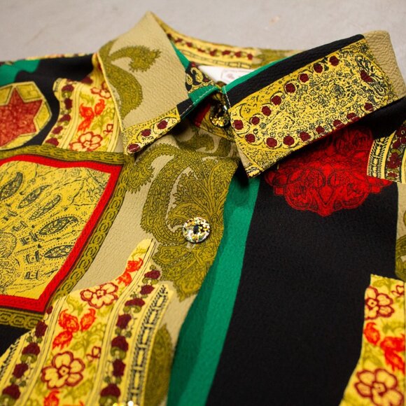 Vintage 70s SIMEON Crazy Cool Pattern Button Up Blouse Shirt Large - Picture 8 of 9